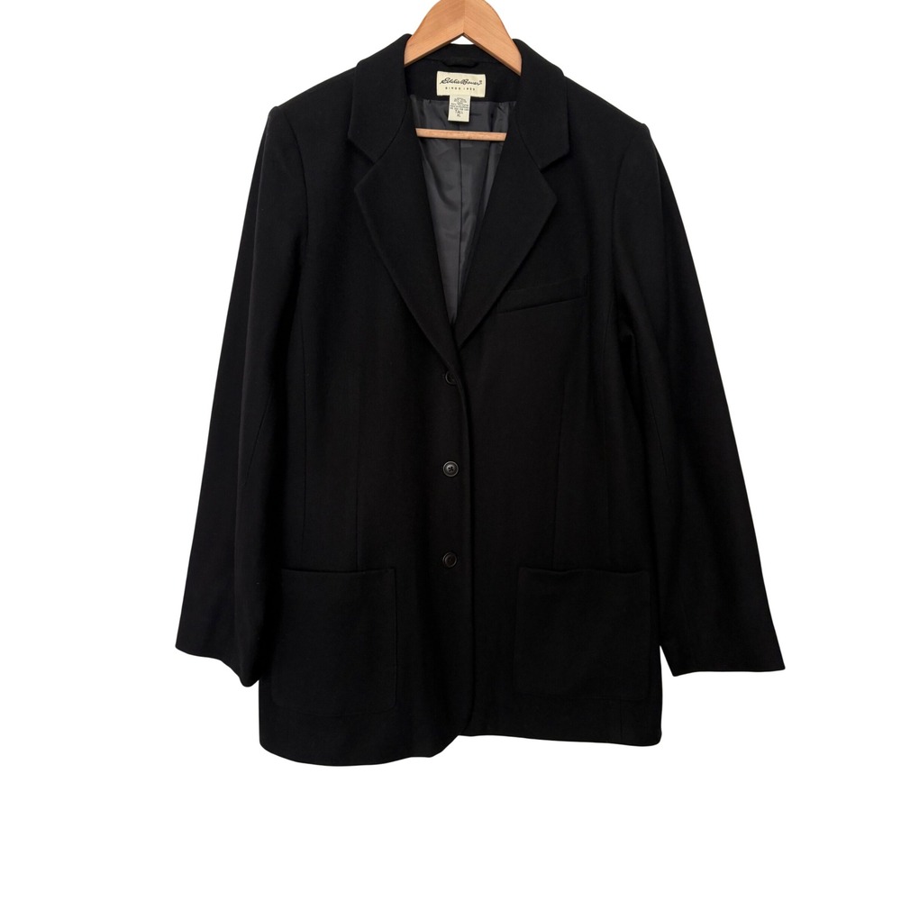Eddie Bauer Black Wool Blend Blazer Jacket 3-Button Business Casual XL Tall Y2K